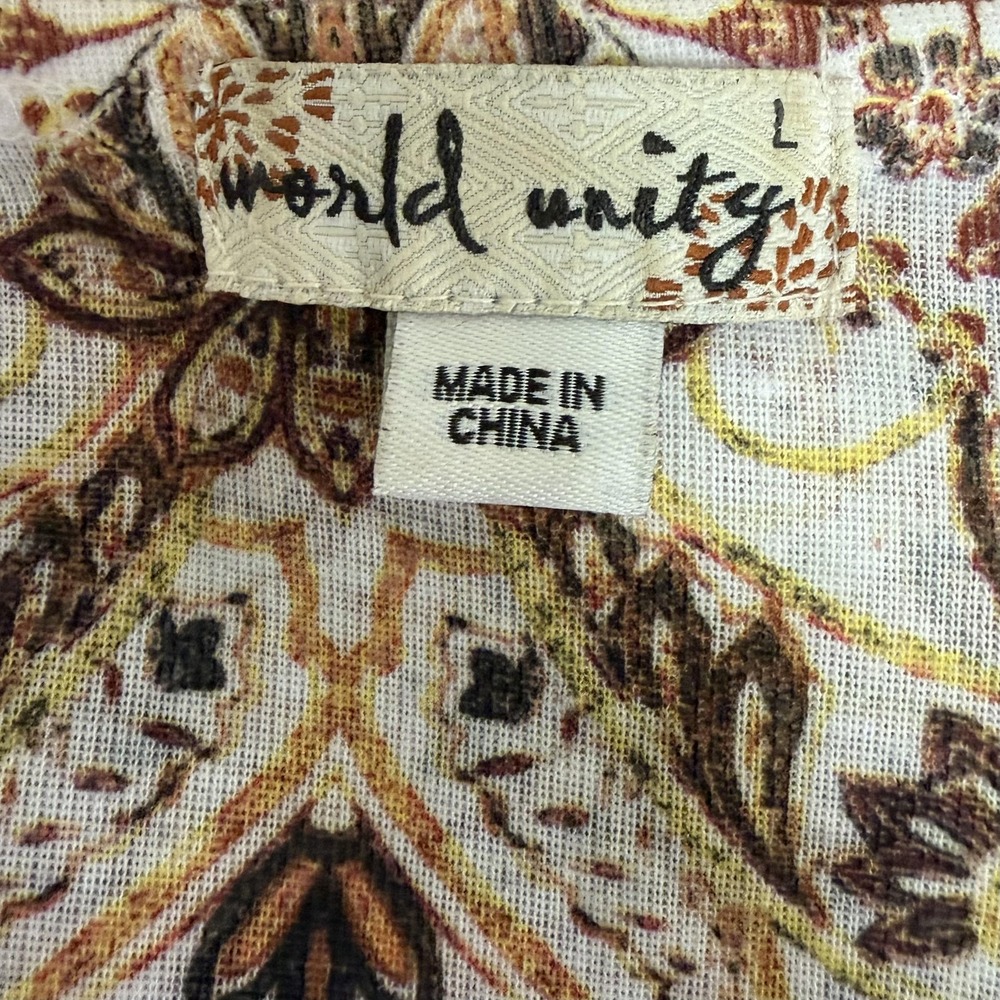 World Unity Top Women's Large Multicolor Boho Paisley Striped Casual Shirt - Picture 6 of 9